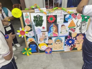 Board Decoration with Leaves and paper cut pices at st.Xavier school