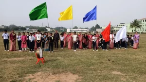 Students and Staffs Hoisting Annual sports day flag